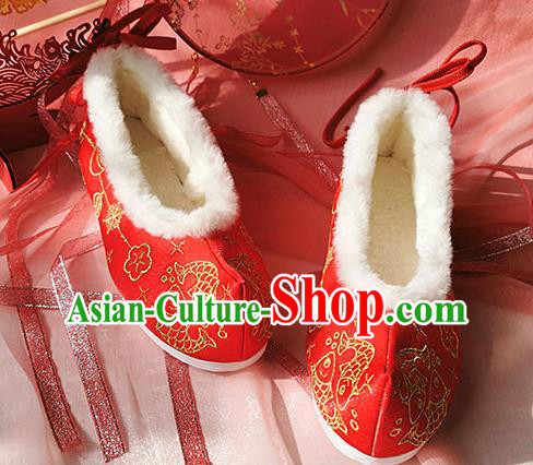 China Classical Xiuhe Wedding Shoes Traditional Hanfu Red Embroidered Shoes Ancient Bride Shoes