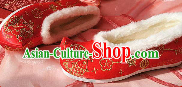China Classical Xiuhe Wedding Shoes Traditional Hanfu Red Embroidered Shoes Ancient Bride Shoes
