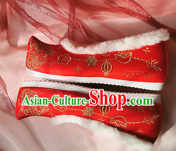 China Classical Xiuhe Wedding Shoes Traditional Hanfu Red Embroidered Shoes Ancient Bride Shoes