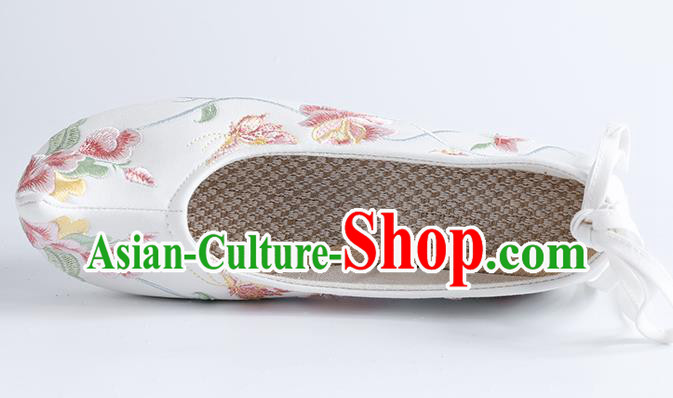 China Ancient Ming Dynasty Princess Shoes Traditional Hanfu Bow Shoes Embroidery Peony Butterfly Shoes