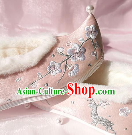 China Ancient Princess Shoes Classical Cloth Shoes Traditional Hanfu Pink Embroidered Shoes