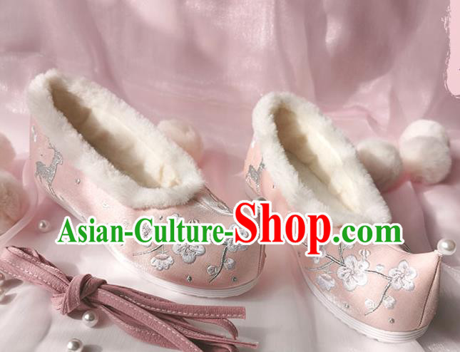 China Ancient Princess Shoes Classical Cloth Shoes Traditional Hanfu Pink Embroidered Shoes