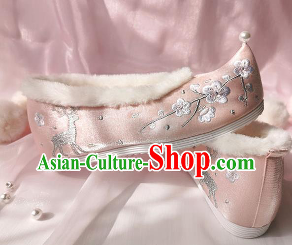 China Ancient Princess Shoes Classical Cloth Shoes Traditional Hanfu Pink Embroidered Shoes