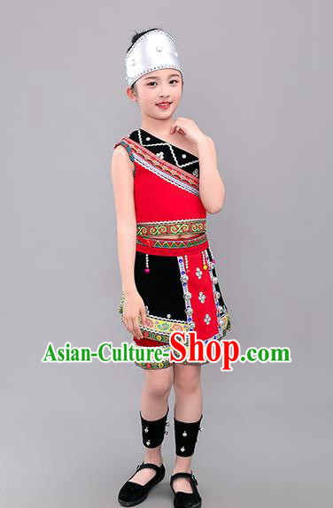 Chinese Children Day Performance Costumes Tujia Ethnic Folk Dance Clothing