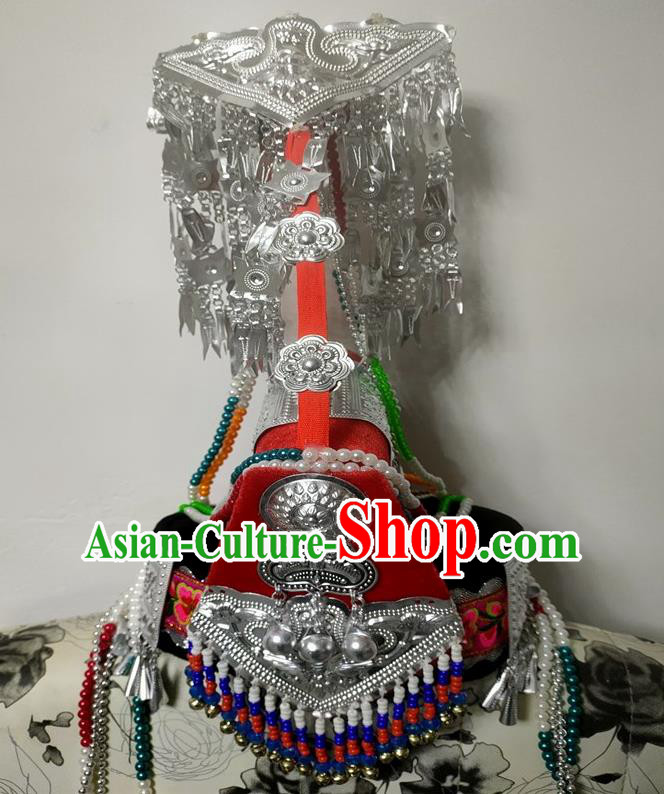 Chinese She Ethnic Folk Dance Headdress Traditional She Nationality Performance Tassel Hat