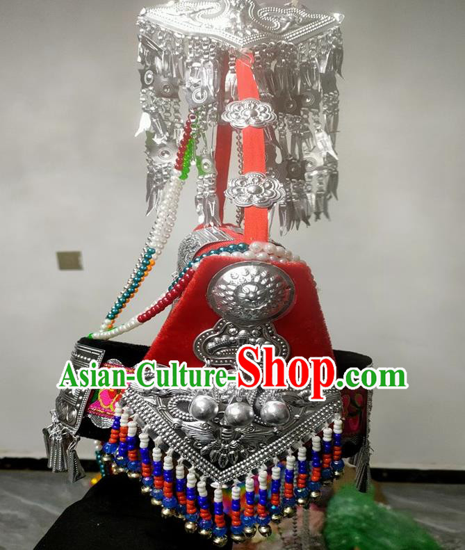 Chinese She Ethnic Folk Dance Headdress Traditional She Nationality Performance Tassel Hat