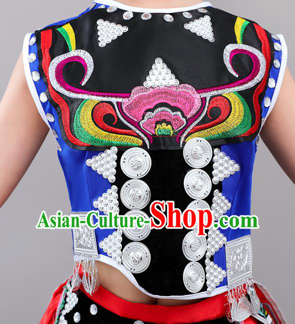 Chinese Tujia Nationality Children Performance Costumes Guizhou Ethnic Folk Dance Outfits