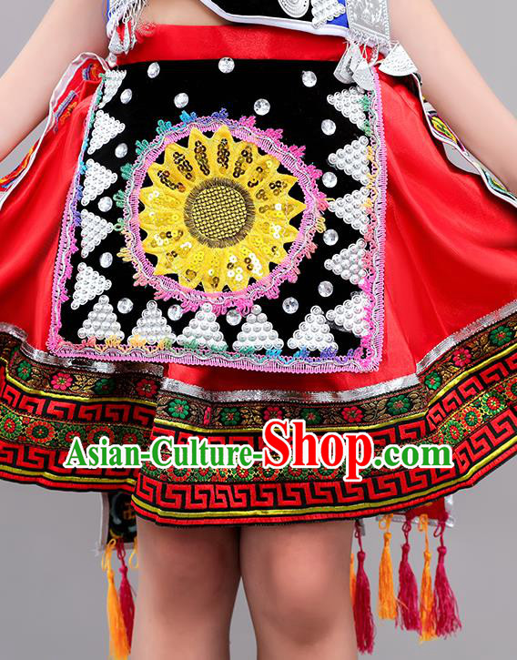 Chinese Tujia Nationality Children Performance Costumes Guizhou Ethnic Folk Dance Outfits