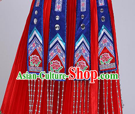 China Zhuang Nationality Clothing Guangxi Ethnic Dance Outfits Minority Performance Red Dress