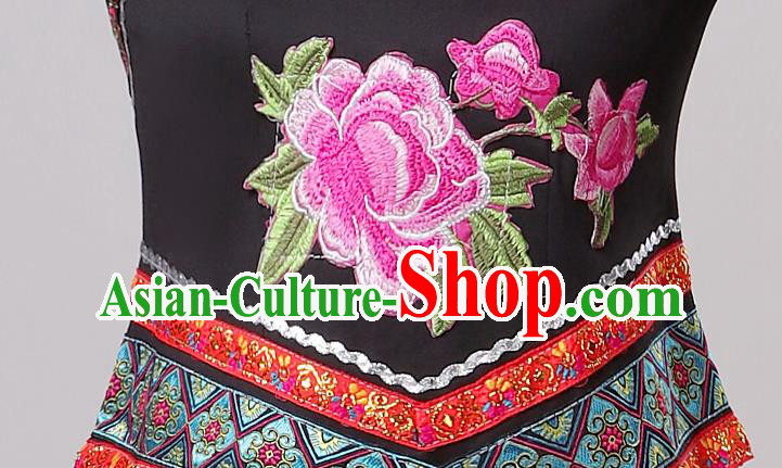 China Guangxi Ethnic Performance Outfits Minority Dress Zhuang Nationality Folk Dance Clothing