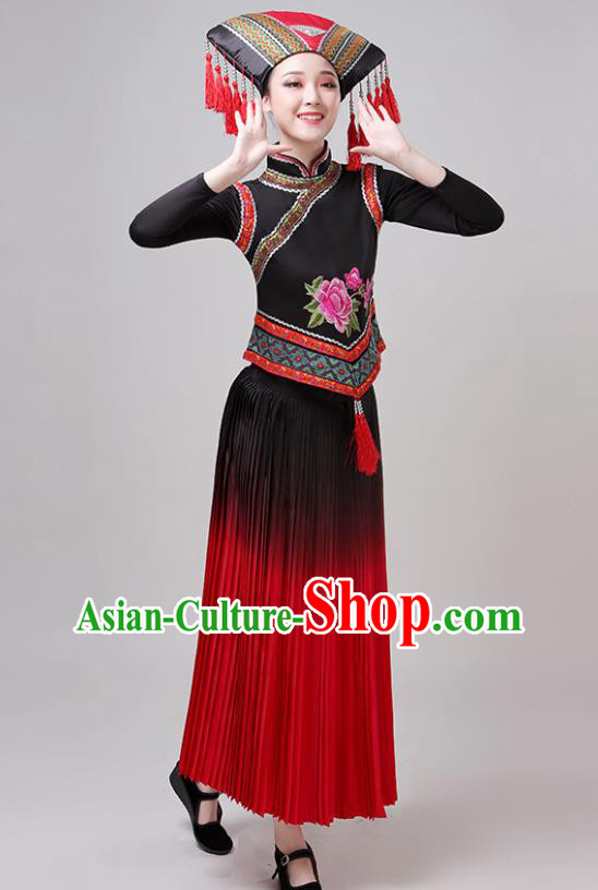 China Guangxi Ethnic Performance Outfits Minority Dress Zhuang Nationality Folk Dance Clothing