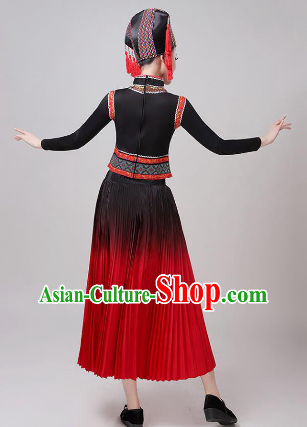 China Guangxi Ethnic Performance Outfits Minority Dress Zhuang Nationality Folk Dance Clothing