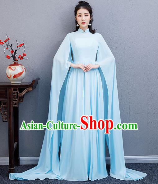 China Catwalks Clothing Classical Dance Blue Full Dress Woman Chorus Performance Costume