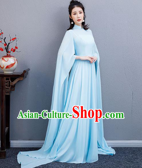 China Catwalks Clothing Classical Dance Blue Full Dress Woman Chorus Performance Costume