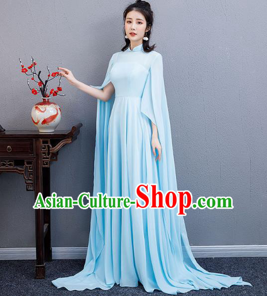 China Catwalks Clothing Classical Dance Blue Full Dress Woman Chorus Performance Costume