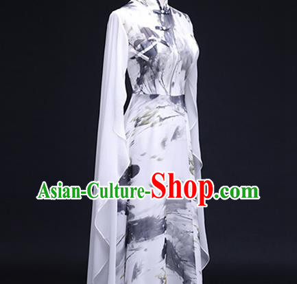 China Woman Classical Dance Costume Catwalks Performance Clothing Ink Painting Full Dress