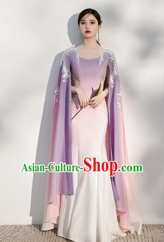 China Flowers Fairy Violet Full Dress Woman Chorus Costume Annual Meeting Compere Clothing