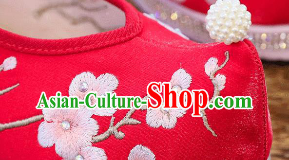 China Handmade Wedding Shoes Traditional Ming Dynasty Princess Pearls Shoes Embroidered Xiuhe Suit Shoes