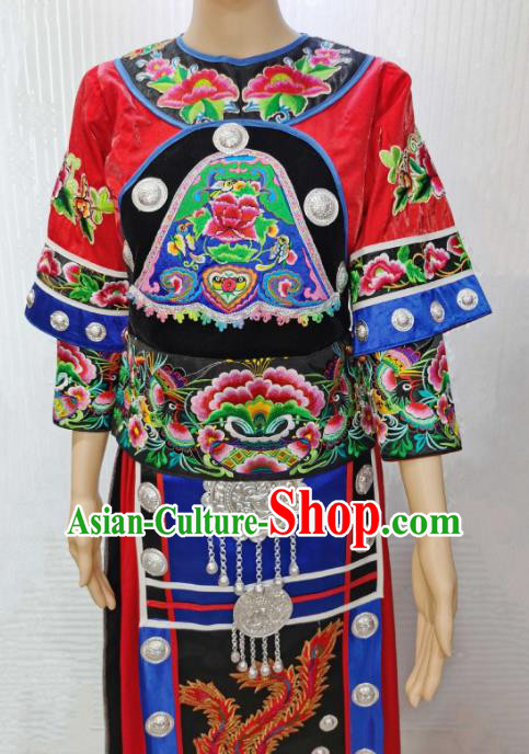 China Tujia Nationality Clothing Guizhou Minority Costumes Dong Ethnic Wedding Dress Outfits
