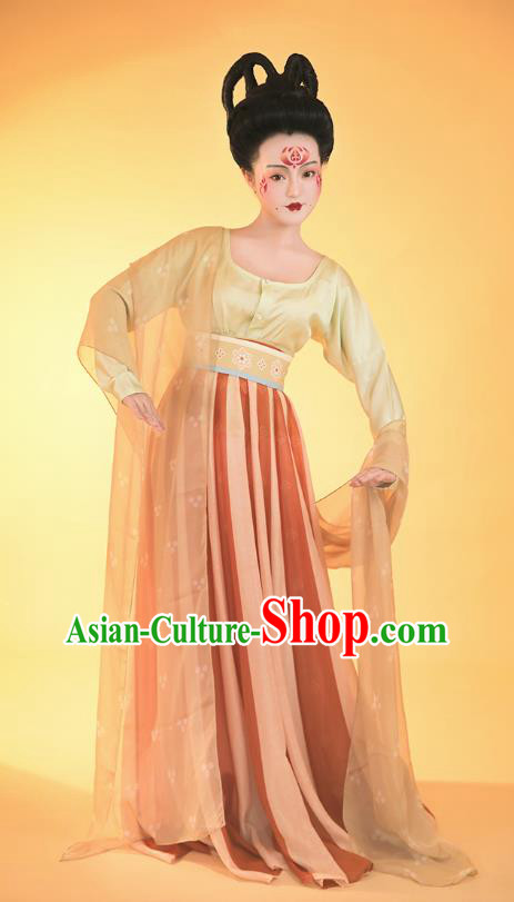 China Traditional Tang Dynasty Young Beauty Historical Clothing Ancient Court Maid Hanfu Dress Apparels