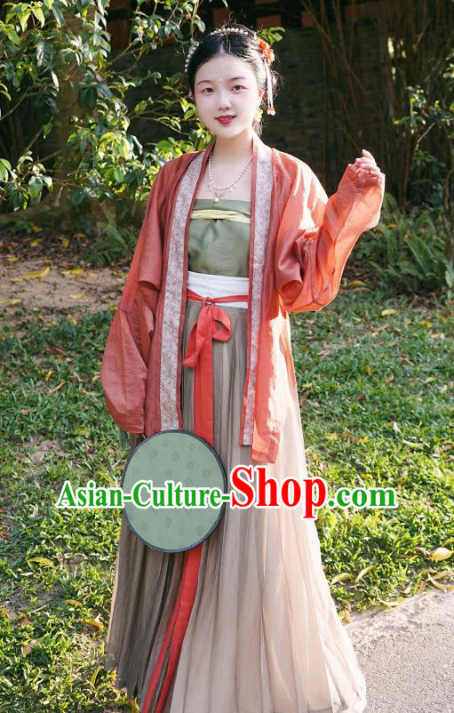 Traditional China Song Dynasty Young Lady Historical Costumes Ancient Village Girl Hanfu Clothing Complete Set