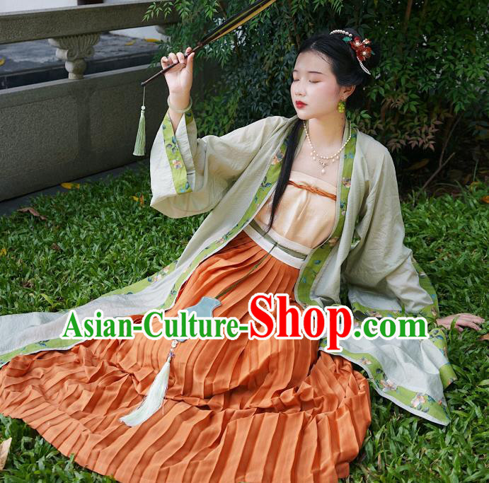 China Ancient Young Lady Hanfu Clothing Traditional Song Dynasty Historical Costumes