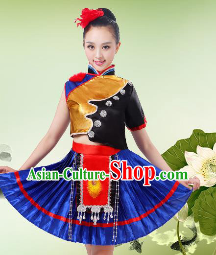 China Ethnic Performance Outfits Minority Folk Dance Dress Tujia Nationality Clothing
