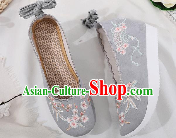 China Embroidered Plum Fan Grey Cloth Shoes Traditional Shoes Folk Dance Platform Shoes