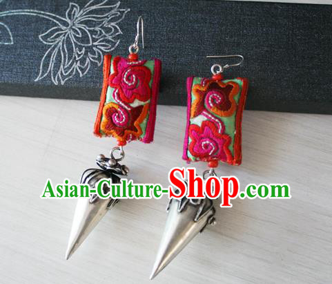 China National Guizhou Miao Silver Earrings Traditional Cheongsam Embroidered Ear Accessories