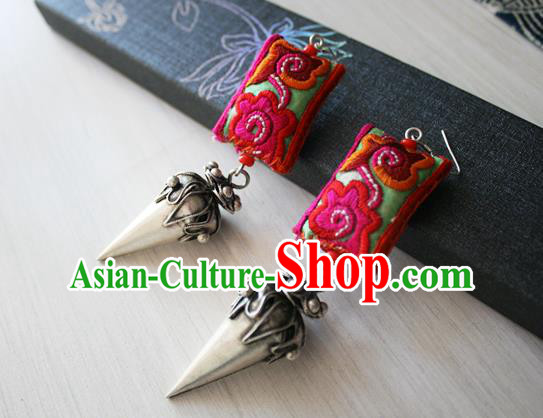 China National Guizhou Miao Silver Earrings Traditional Cheongsam Embroidered Ear Accessories