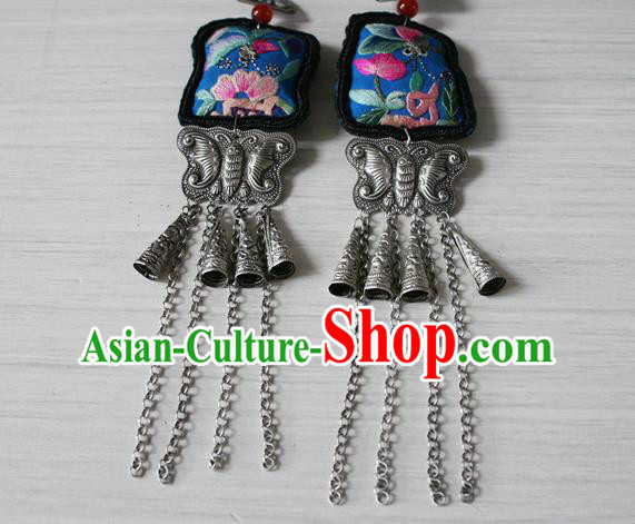 China National Guizhou Miao Silver Butterfly Tassel Earrings Traditional Cheongsam Embroidered Ear Jewelry