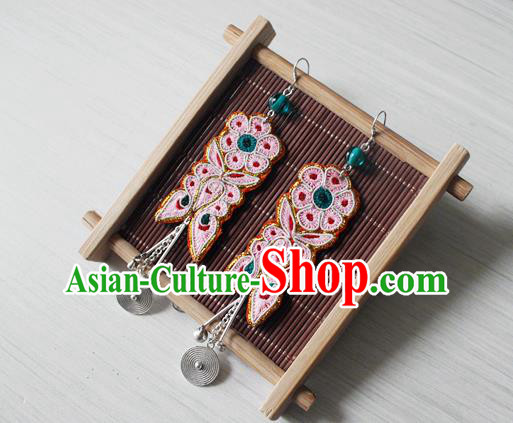 China Ethnic Woman Silver Earrings Traditional Cheongsam Embroidered Butterfly Flower Ear Accessories