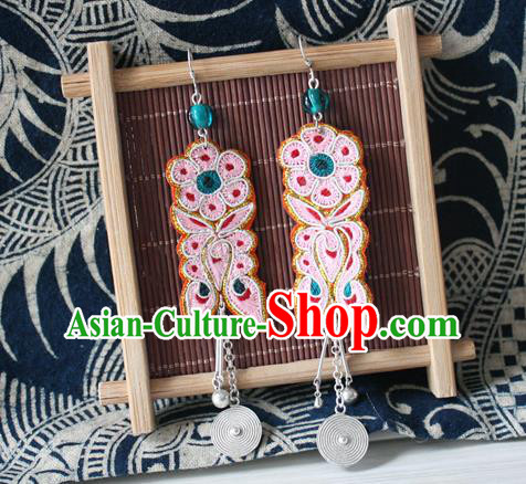 China Ethnic Woman Silver Earrings Traditional Cheongsam Embroidered Butterfly Flower Ear Accessories