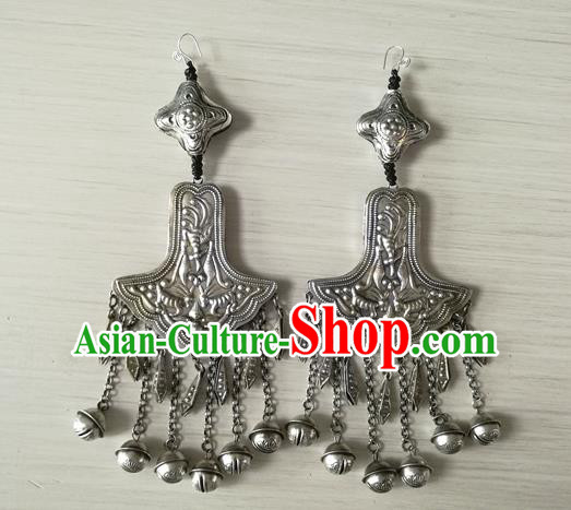 China Traditional Cheongsam Wedding Ear Accessories Ethnic Woman Silver Bells Tassel Earrings