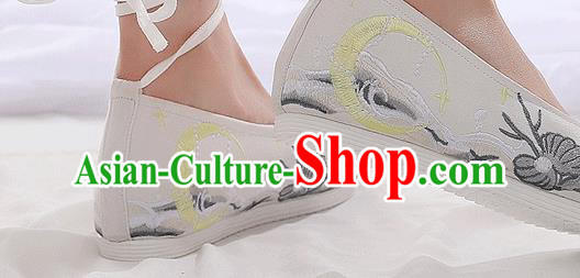China Classical Embroidered Shoes Traditional Hanfu Bow Shoes Ancient Princess White Cloth Shoes