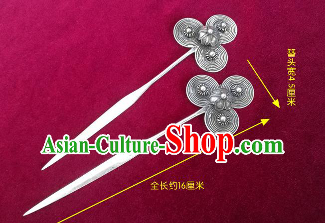 Chinese Traditional Hmong Nationality Silver Camellia Hairpin Miao Ethnic Folk Dance Hair Accessories