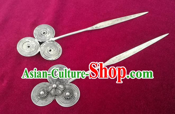 Chinese Traditional Hmong Nationality Silver Camellia Hairpin Miao Ethnic Folk Dance Hair Accessories