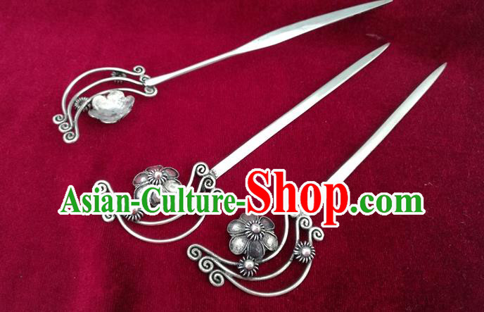 Chinese Traditional Miao Nationality Silver Hairpin Guizhou Ethnic Folk Dance Hair Accessories
