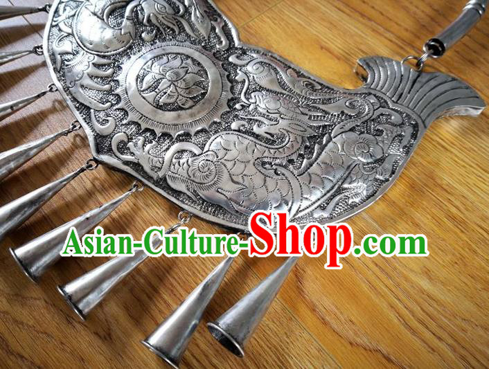 Chinese Miao Ethnic Wedding Jewelry Accessories Handmade Hmong Silver Carving Dragon Phoenix Necklet