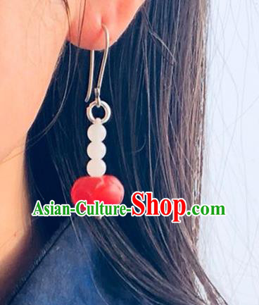 China Handmade National Jade Ring Earrings Traditional Cheongsam Silver Pomegranate Ear Accessories