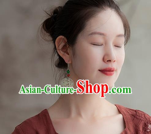 China Handmade National Carving Orchid Earrings Traditional Cheongsam Jade Ear Accessories