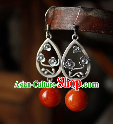 China Handmade National Agate Bead Earrings Traditional Cheongsam Silver Cloud Jewelry