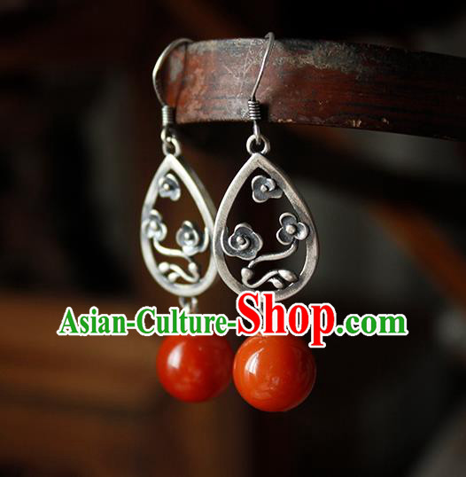 China Handmade National Agate Bead Earrings Traditional Cheongsam Silver Cloud Jewelry