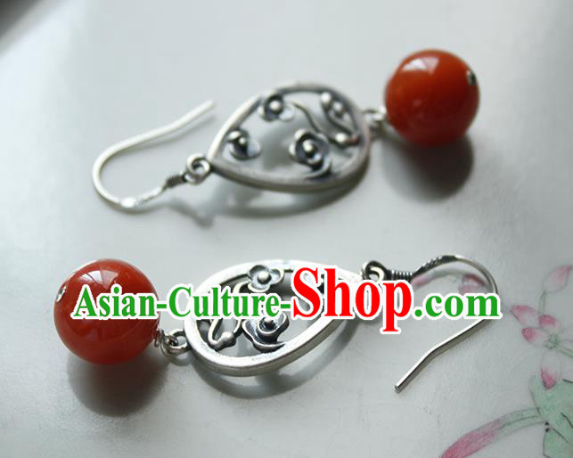 China Handmade National Agate Bead Earrings Traditional Cheongsam Silver Cloud Jewelry