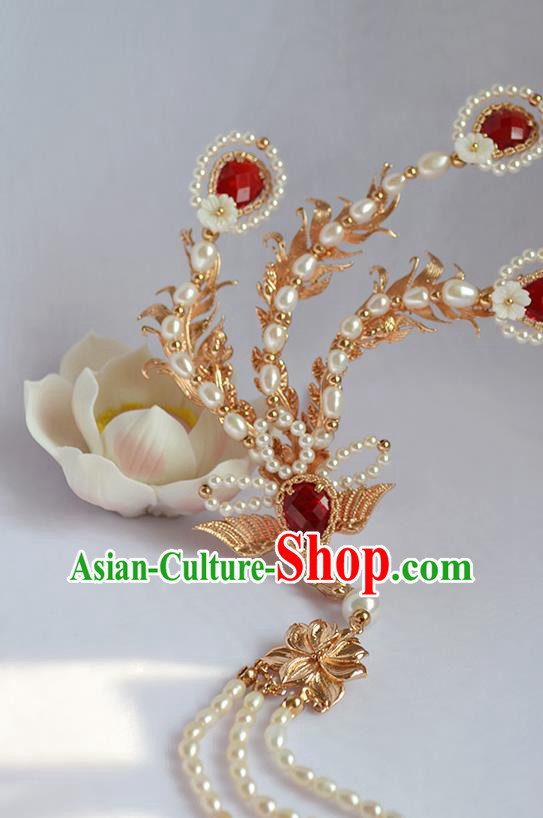 Chinese Traditional Hair Accessories Ancient Ming Dynasty Empress Pearls Phoenix Hairpin