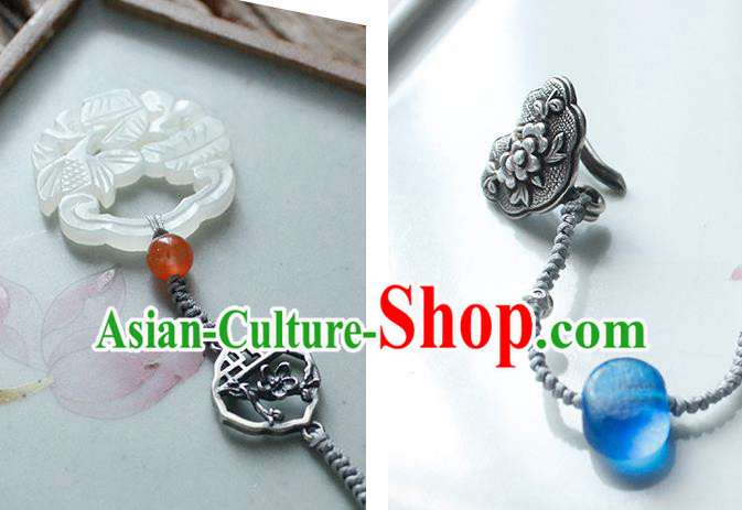 Handmade Chinese Silver Brooch Traditional Jewelry Accessories Classical Cheongsam Jade Pendant