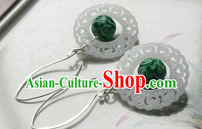 China Handmade National Silver Earrings Traditional Cheongsam Jadeite Ear Accessories