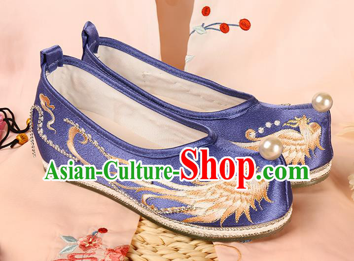 Handmade Chinese Ancient Princess Shoes Traditional Hanfu Wedding Shoes Ming Dynasty Embroidered Phoenix Shoes