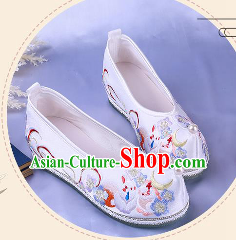 Chinese Traditional Hanfu Shoes Ming Dynasty Embroidered Bow Shoes Ancient Princess White Cloth Shoes