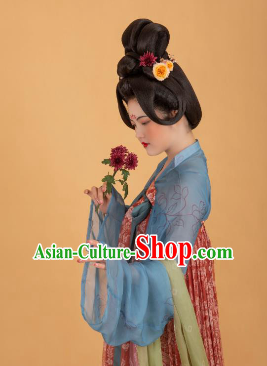 China Tang Dynasty Court Lady Historical Costumes Traditional Ancient Royal Rani Red Hanfu Dress Clothing